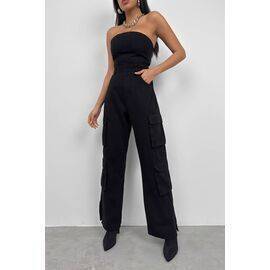 Women's Strapless Denim Jumpsuit with Cargo Pocket