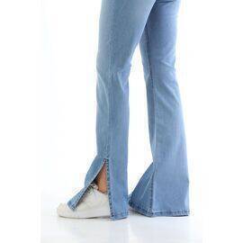 Maternity Flexible Belly Banded Adjustable Waist Flare Leg Side Slit Jeans Blue