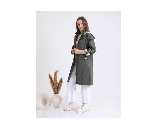 Women's Patterned Lining Hooded Trench Coat