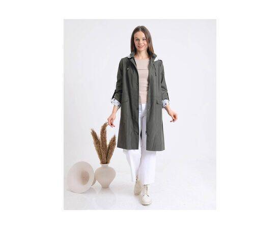 Women's Patterned Lining Hooded Trench Coat