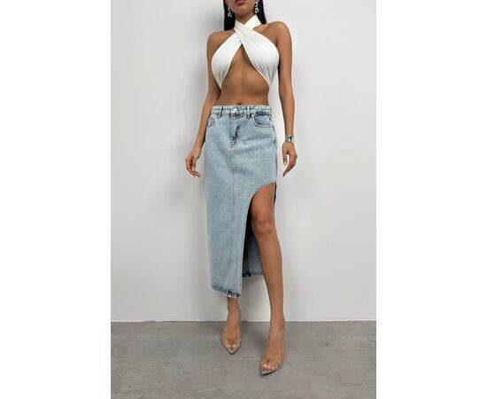 Women's Asymmetric Slit Denim Skirt