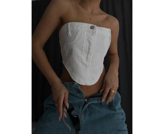 Women's Corset Crop Blouse in Denim Style