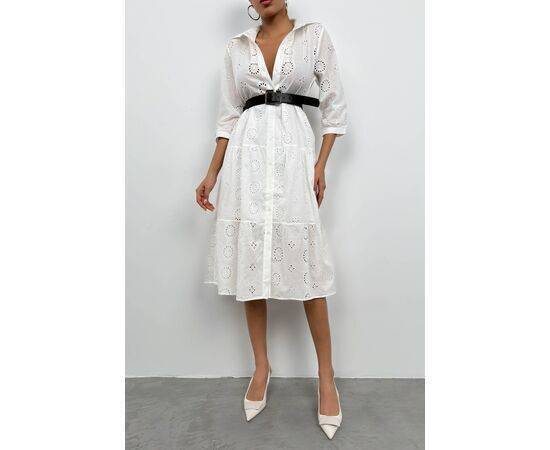 Women's Belted Embroidery Shirt Dress