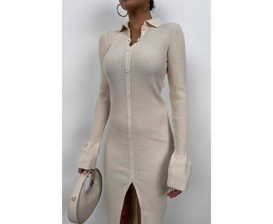 Women's Cuffed Knitwear Dress with Front Buttons