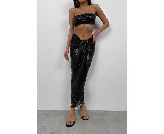 Women's Sequined Strapless Crop Top & Skirt Set