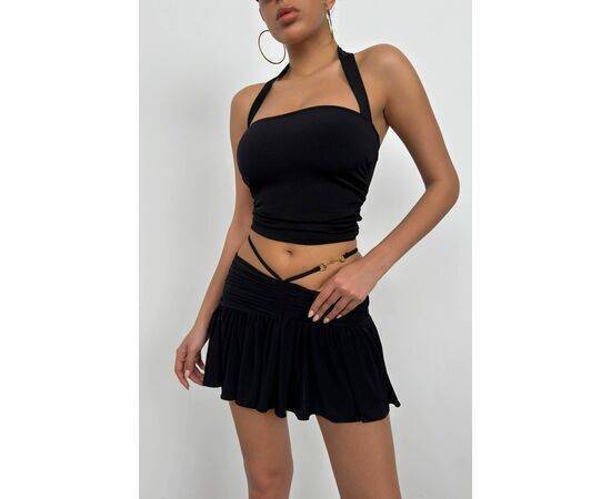 Women's Gathered Elastic Waist Mini Skirt