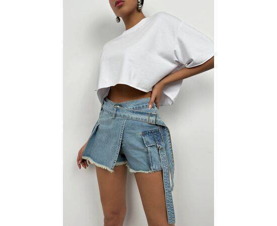 Women's Belt Detail Denim Short Skirt with Cargo Pocket