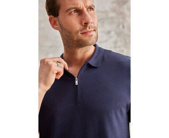 Zippered Polo Neck Short Sleeve T-Shirt