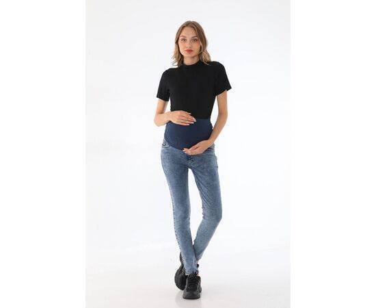 Maternity Flexible Tummy Band Adjustable Waist Skinny Leg Jeans Blue