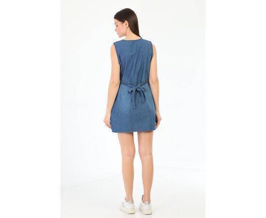 Maternity Denim Gilet with Pockets Back Adjustment Lace Up Bow Tie Detailed Blue