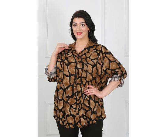 Women's Patterned Cotton Viscose Plus Size Shirt